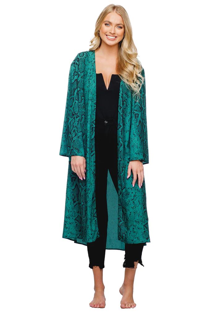 BuddyLove Roberts Medium Length Bell Sleeved Duster - Forest | BuddyLove