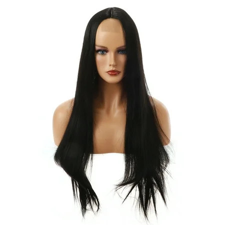 Unique Bargains Lace Front Wigs for Women 26 Black Long Straight Hair with Wig Cap | Walmart (US)
