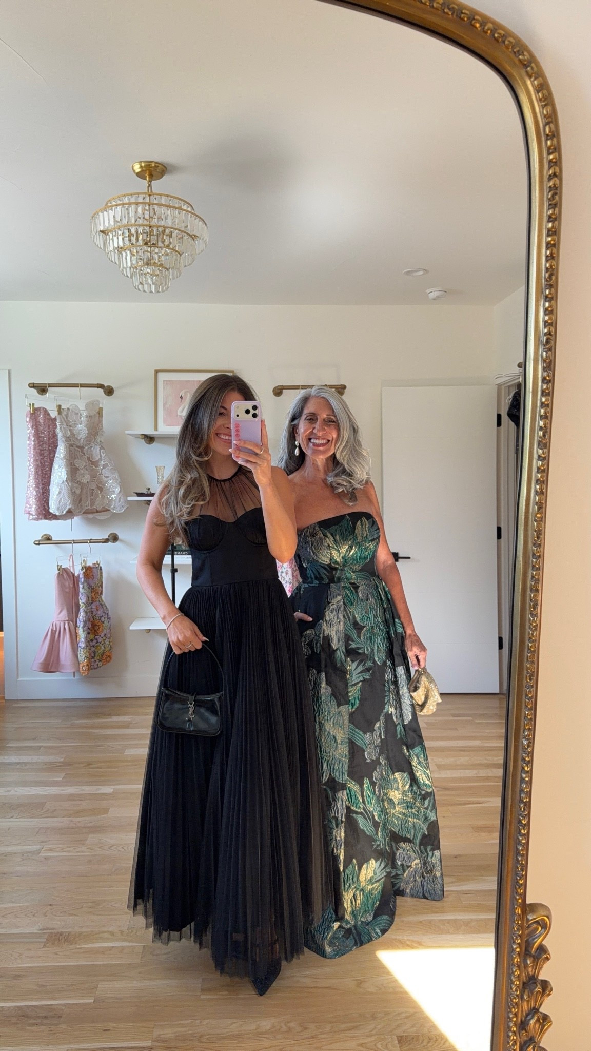 black tulle maxi with a sheer illusion neckline and structured bodice, strapless green and gold brocade gown with a floral pattern mom and me formal wedding guest and mother of the bride dresses 💍

electric picks code: emerson20 
saks code: freeship

I’m 5’4” and wear a size small/2 
• Anthro black mesh: 0

mom is 5’4” and wears a medium/6
• strapless green floral: 4

fall wedding guest dresses, wedding guest dresses, cocktail dresses, semi-formal dresses, black tie wedding guest dresses, destination wedding guest dresses, garden party dresses, wedding guest outfit ideas, mom & me outfits, mom & me dresses, matching outfits, mother daughter outfits, family photo outfits, wedding guest dresses, mother of the bride, mother of the groom, wedding guest outfit ideas

#LTKU #LTKWedding #LTKSeasonal