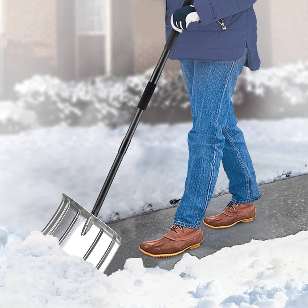 Snow Shovel for Driveway, 53/66 inches Aluminum Snow Pusher Shovel Heavy Duty Metal Snow Shovels ... | Amazon (US)