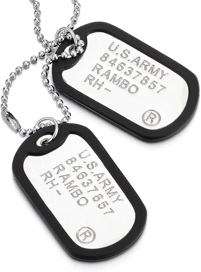 Two-Pieces Military Army Dog Tag with Black Silicone Mens Pendant Necklace, 28 inches Ball Chain | Amazon (US)