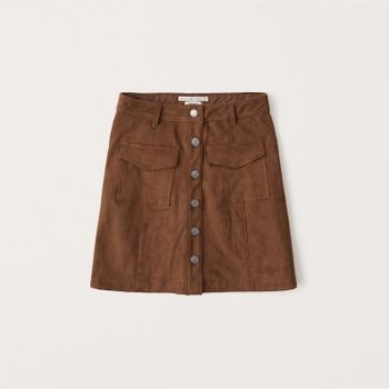 Vegan Suede Button-Through Mini Skirt | Abercrombie & Fitch (US)