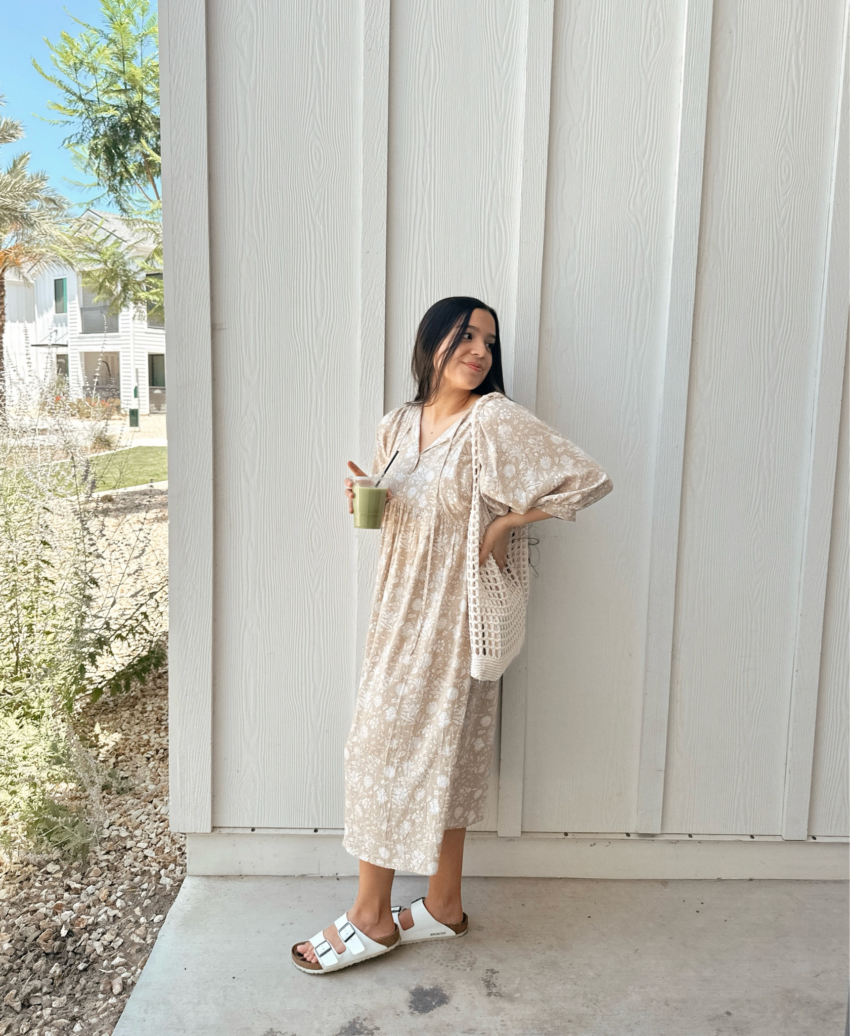 summer outfit on repeat🕊️🍋 midi dress | knit tote bag (actual from Amazon) | white birkenstocks

#LTKStyleTip #LTKSummerSales