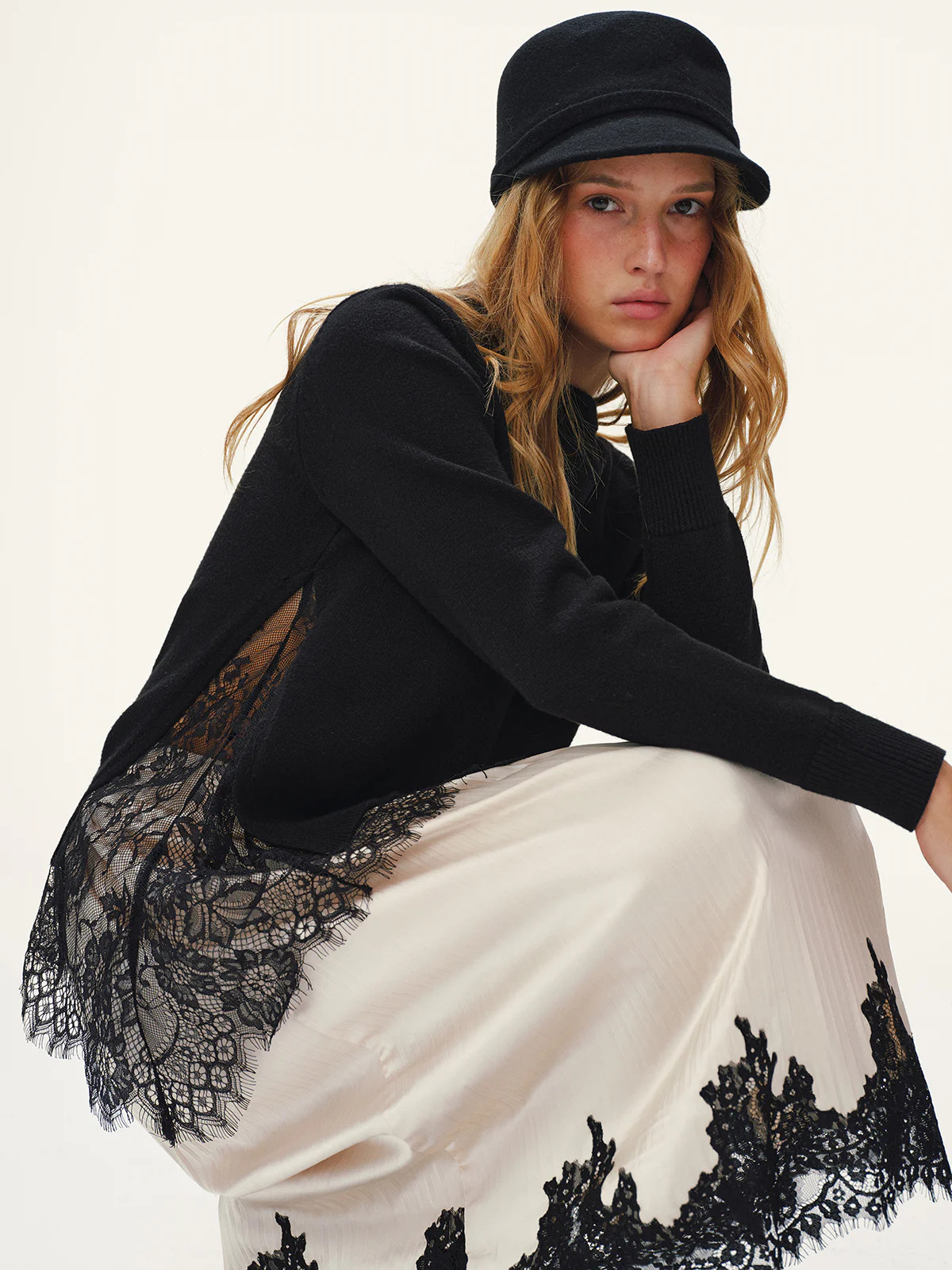 Lace Panel Knitted Sweater | Commense