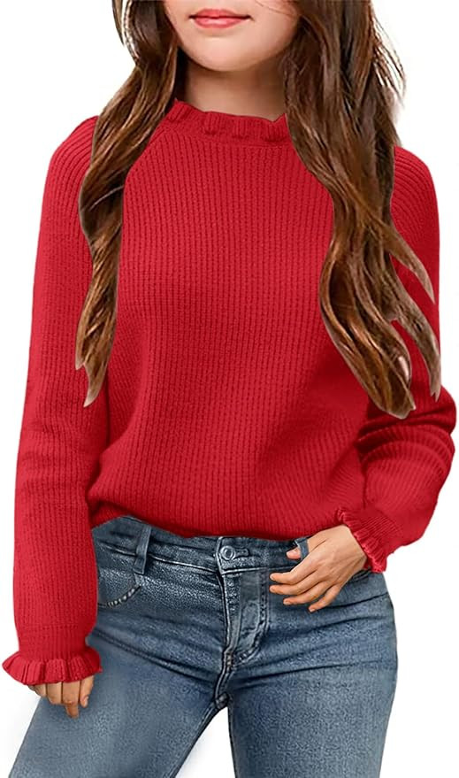 Febriajuce Girls Crewneck Sweaters Kids Fall Long Sleeve Cute knit Pullover Tops 5-14 Years | Amazon (US)