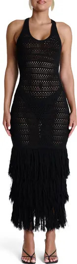 Open Stitch Fringe Midi Dress | Nordstrom