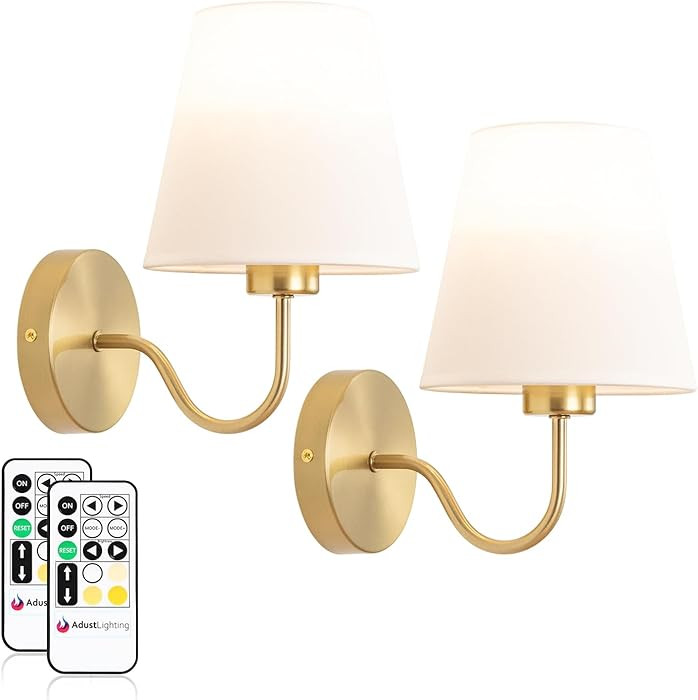 Adust Battery Operated Wall Sconce Set of Two Antique Brass Wall Lights Remote Control Dimmable R... | Amazon (US)