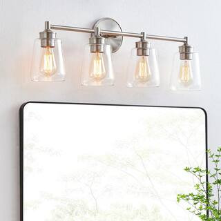 KAWOTI 30 in. 4-Light Brushed Nickel Bathroom Vanity Light with Clear Glass Shades 21307 - The Ho... | The Home Depot