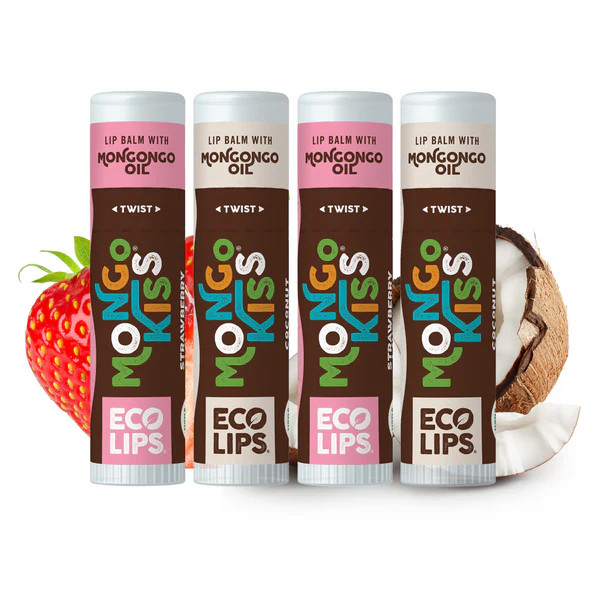 Mongo Kiss® Organic Lip Balm, 4 Pack Variety [Strawberry Lavender and Coconut] | Eco Lips