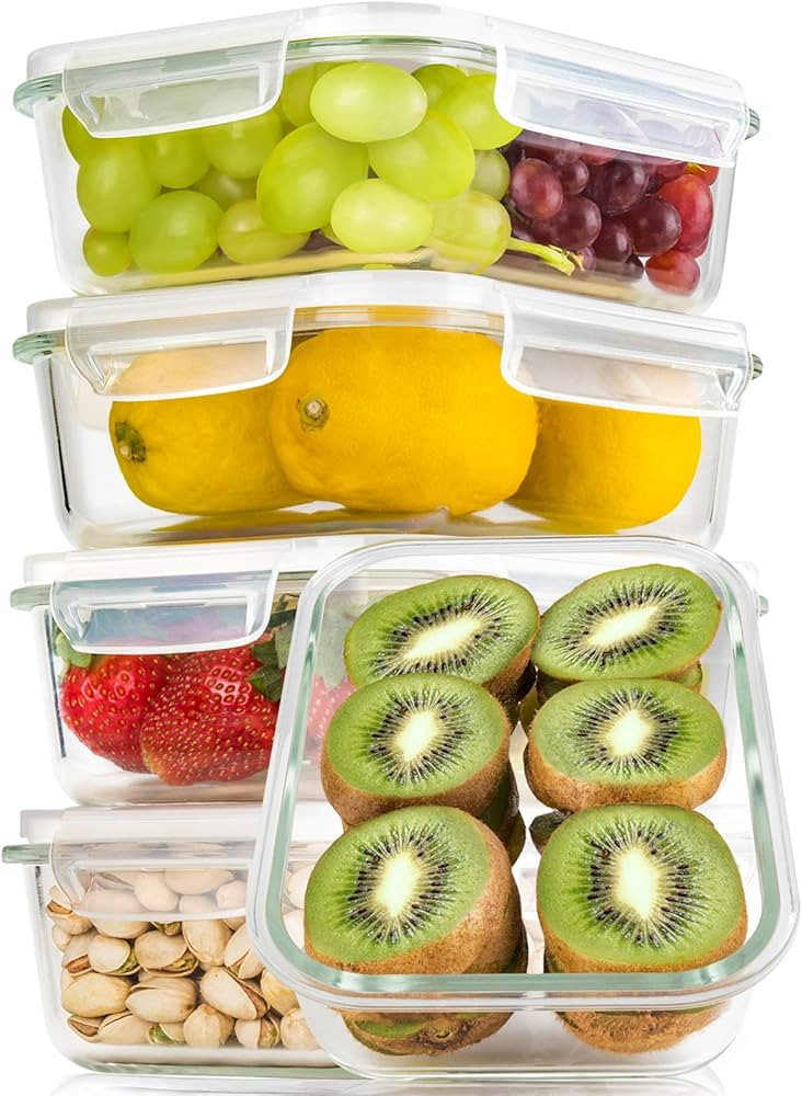 Bayco Large Glass Meal Prep Containers, [5 Pack, 36oz | 4.5cups] Glass Food Storage Containers wi... | Amazon (US)