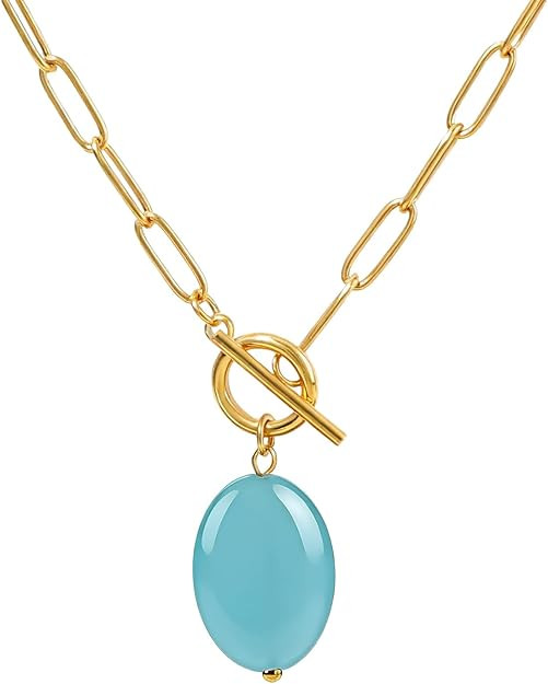Pearl Gemstone Pendant Paperclip Toggle Necklace 18k Gold Plated Natural Pearl Stone Birthstone C... | Amazon (US)