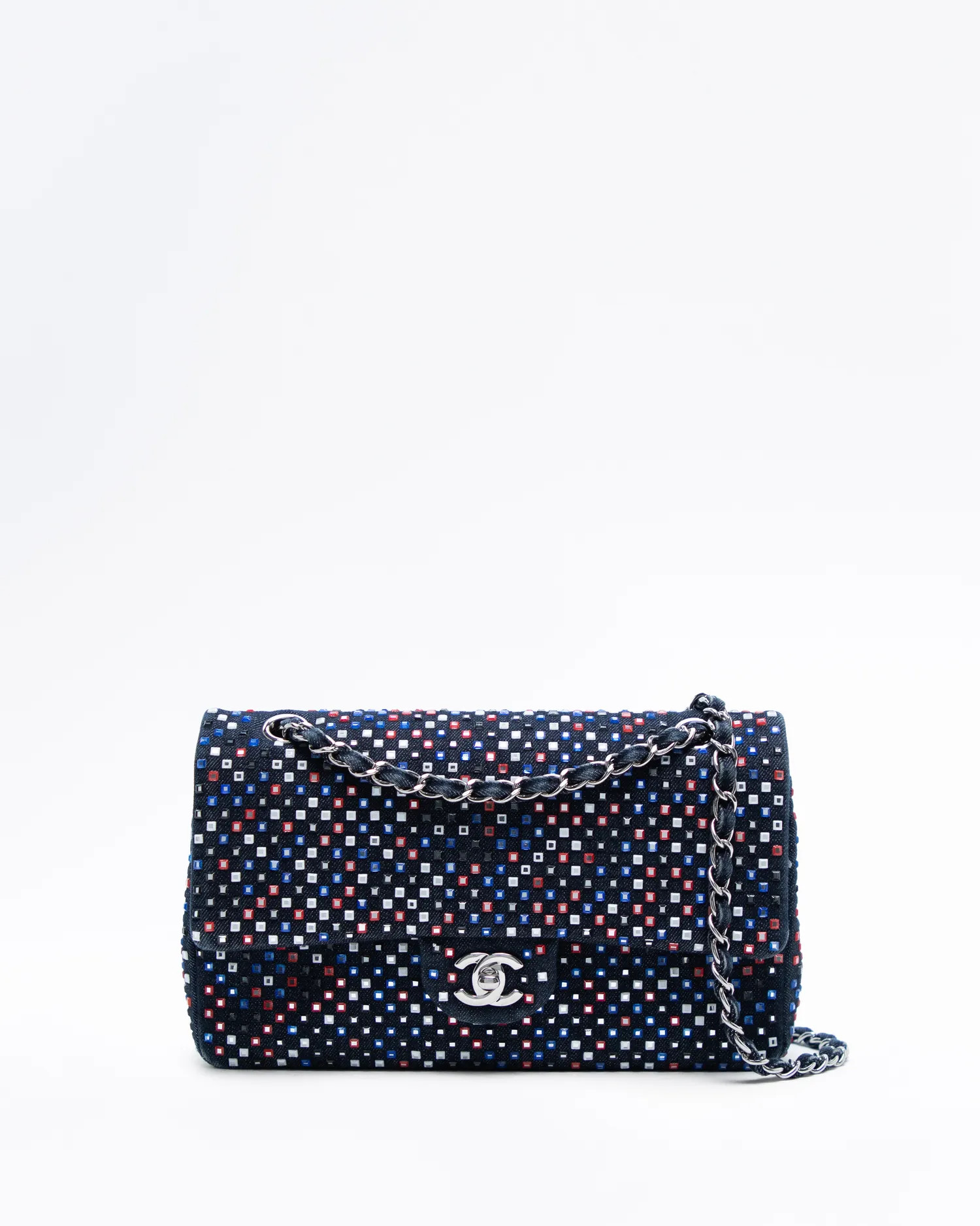 Denim Crystal Strass Classic Double Flap Bag | Vivrelle