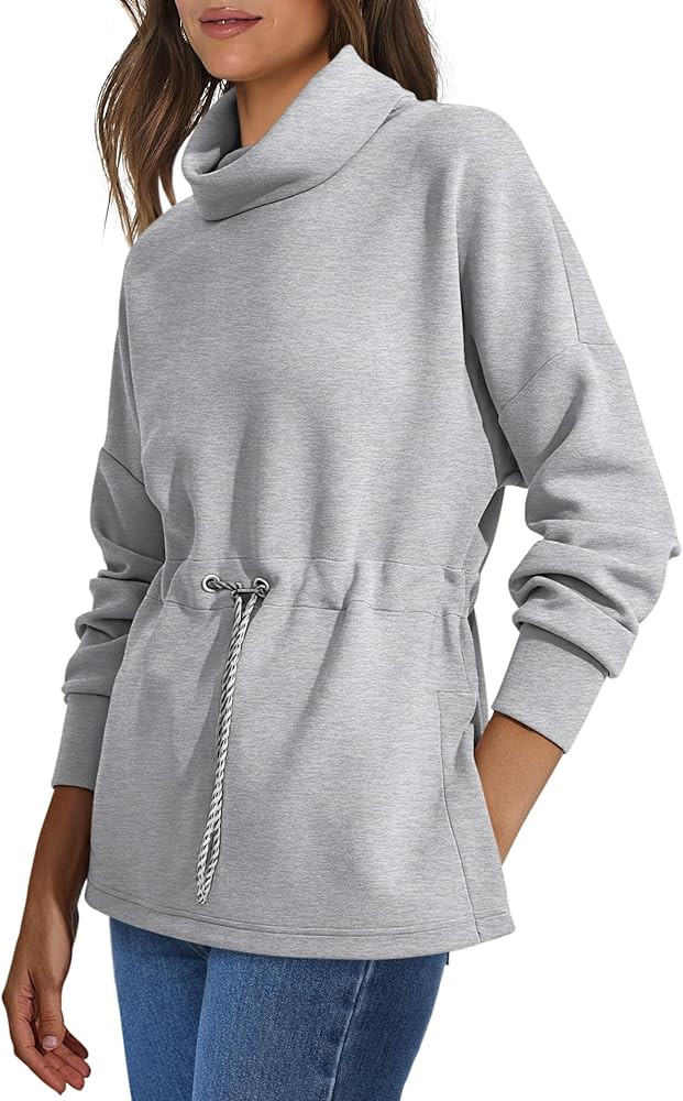 ANRABESS Womens Turtleneck Sweatshirts Drawstring Waist Pullover Tops Loose Fit Long Sleeve Hoodi... | Amazon (US)