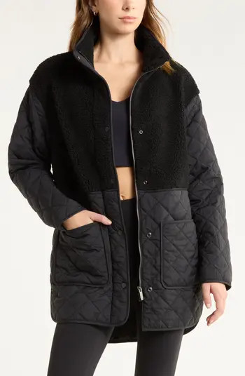 Faux Shearling Hybrid Quilted Long Jacket | Nordstrom