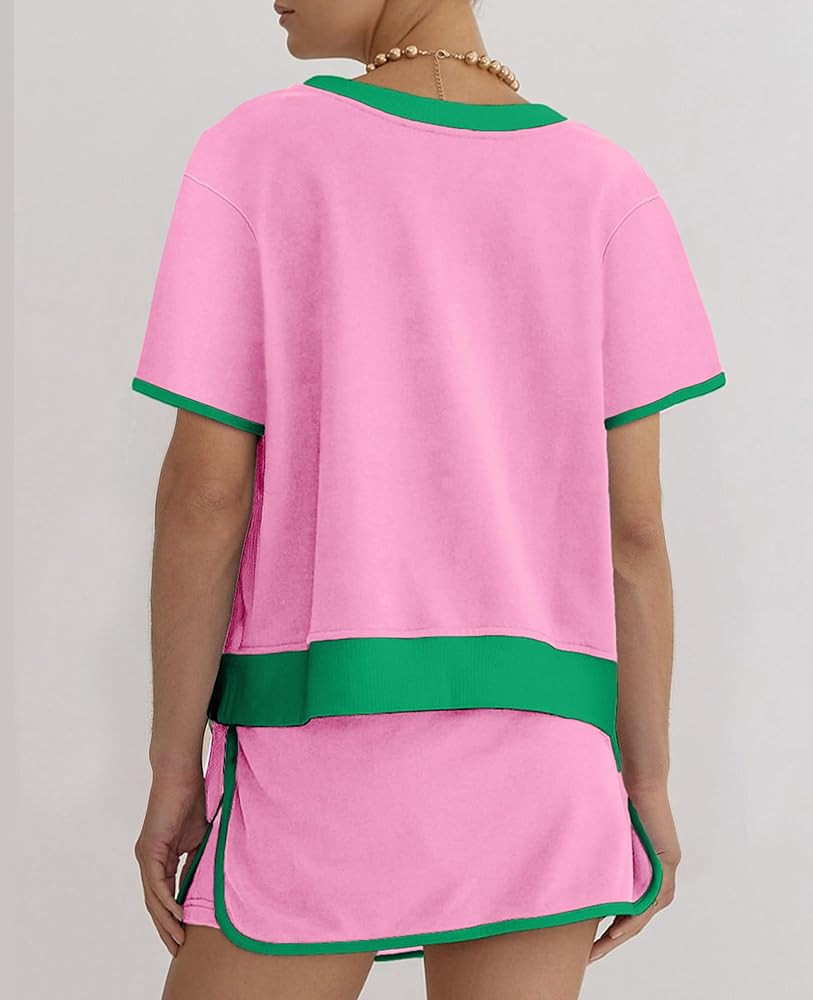 SELINK Lounge Sets for Women 2 Piece Skirt Colorblock Drop Shoulder T Shirt and Skort Set Summer ... | Amazon (US)