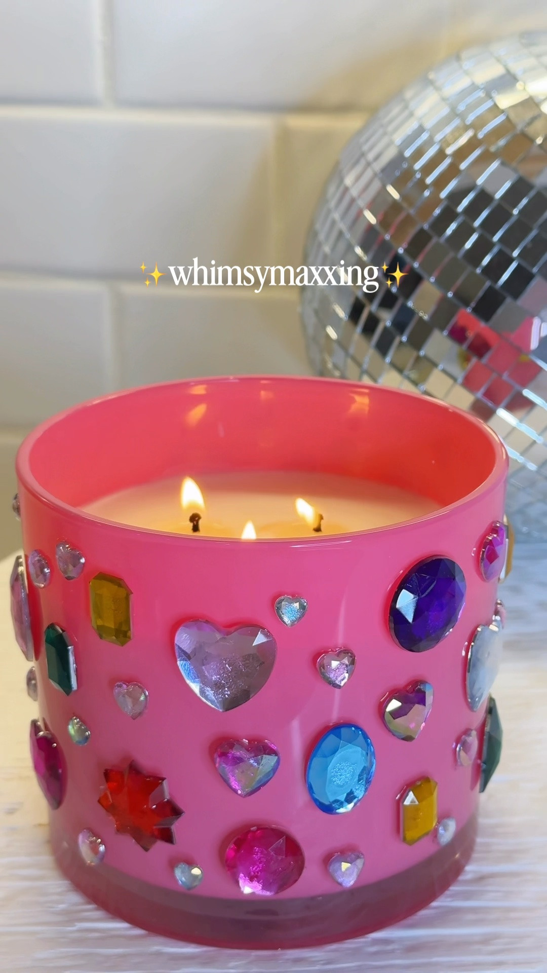 Bedazzled candle 🌟 Easy DIY! So fun for a whimsical girls night craft or a gift idea!  just make sure to let the glue cure long enough before lighting!💖