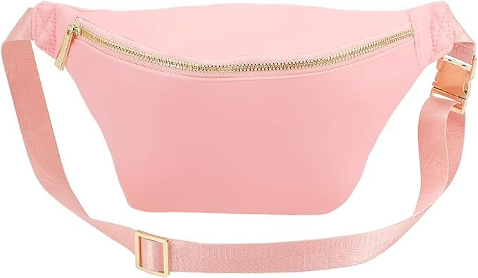 Large Fanny Pack Women Waist Pack Bag Pink Belt Pack Travel Crossbody Bag for Women Nylon (Pink) | Amazon (US)