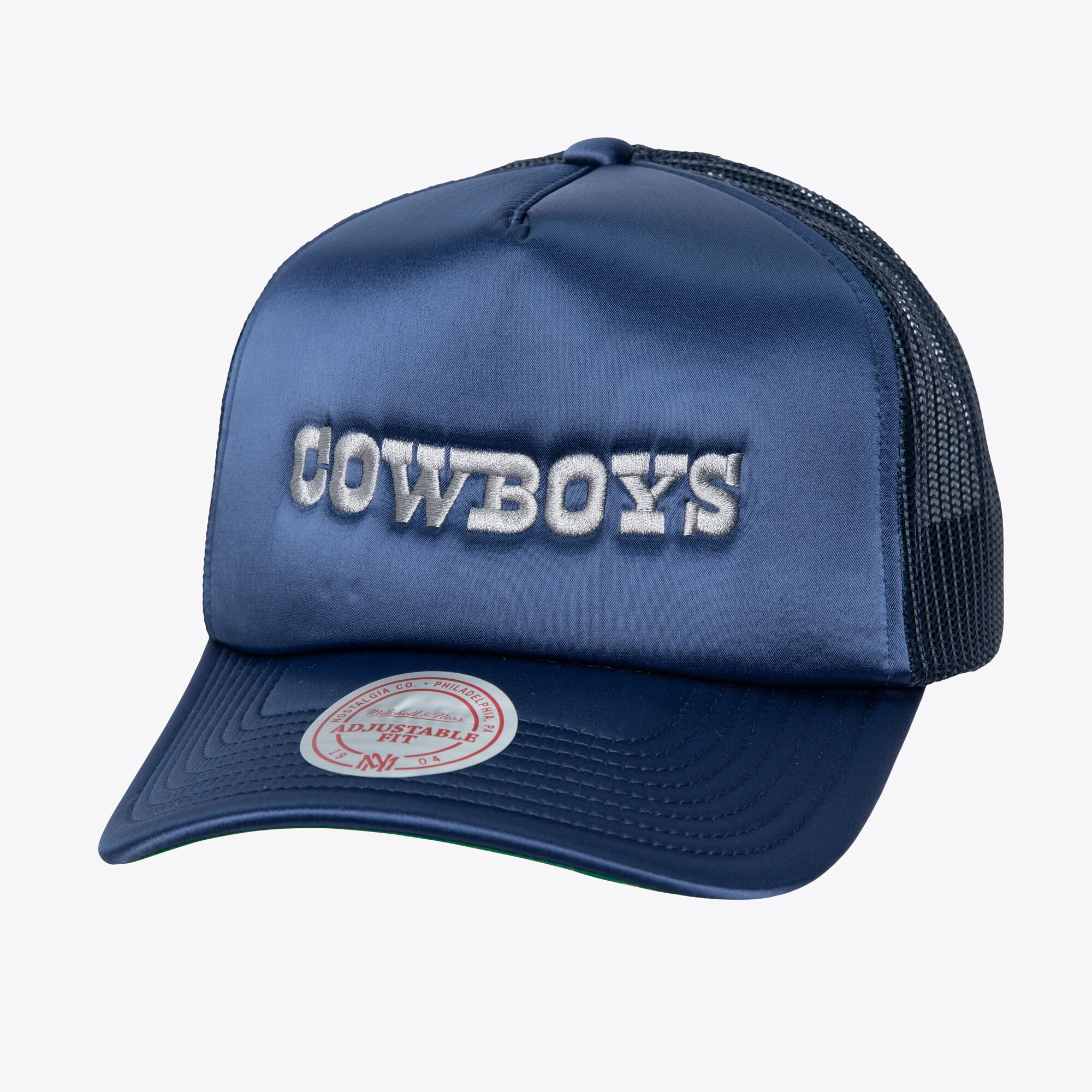 Navy Dallas Cowboys Satin Snapback Trucker Hat | Mitchell & Ness