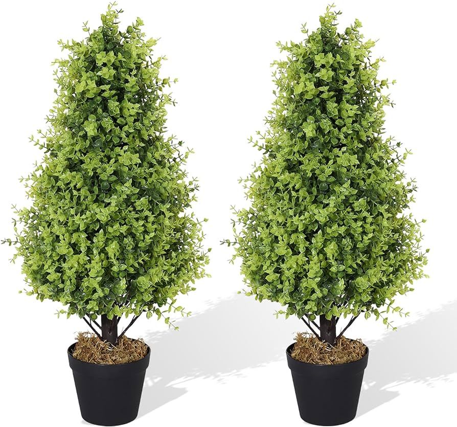 Binnny Flower 2.5ft Topiary Trees Artificial Outdoor 2 Pack 30 Inch Faux Boxwood Tower Plants Out... | Amazon (US)