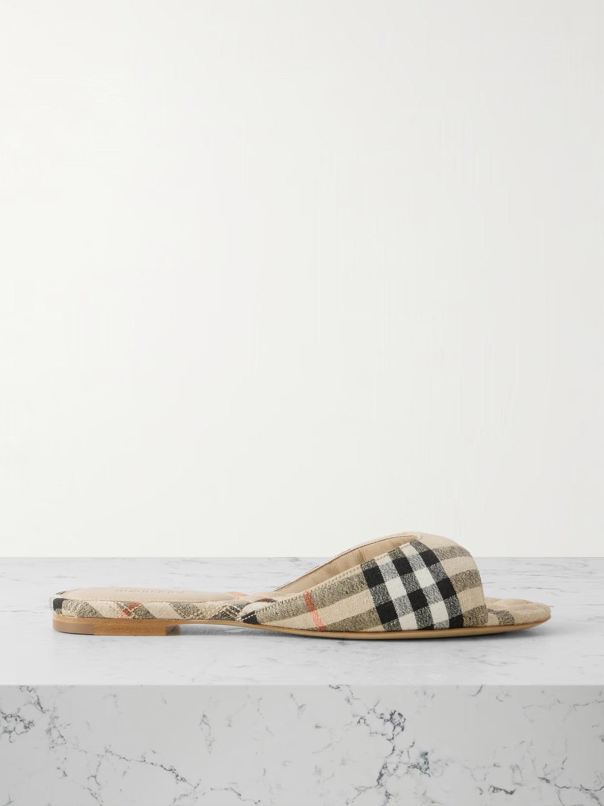 Burberry - Checked Linen Slides - Neutrals | NET-A-PORTER (US)
