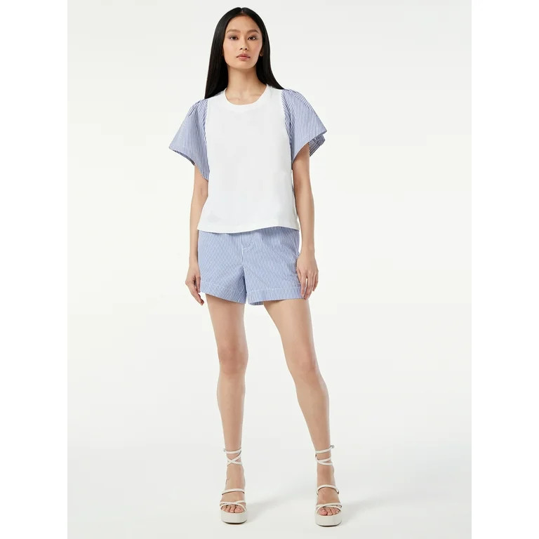 Free Assembly Women's Flounce Sleeve Crew Mixy Top | Walmart (US)