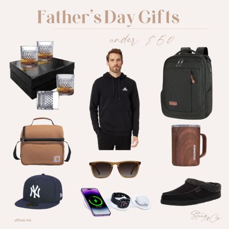 Father’s Day gifts under $50 include whiskey glasses, a pullover Adidas sweatshirt, laptop backpack, Carhartt lunch box, sunglasses, Corkcicle insulated mug, NY hat, 3-in-1 charger, and slippers.

Gifts for dad, gifts for him, Father’s Day, gifts under 50

#LTKGiftGuide #LTKmens #LTKfindsunder50