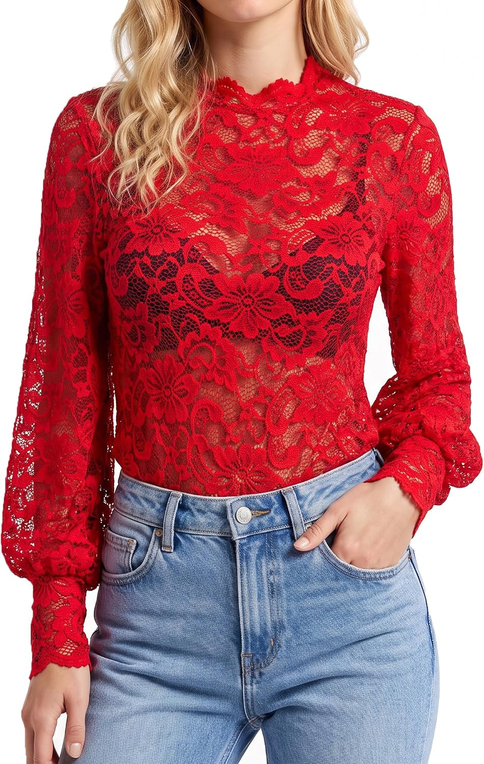Avidlove Womens Lace Long Sleeve Tops Sheer Mesh Shirt Going Out Blouse | Amazon (US)
