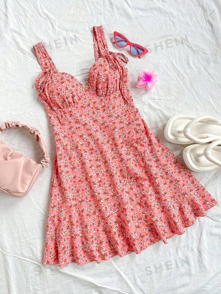 SHEIN WYWH Floral Print Ruffled A-Line Dress | SHEIN