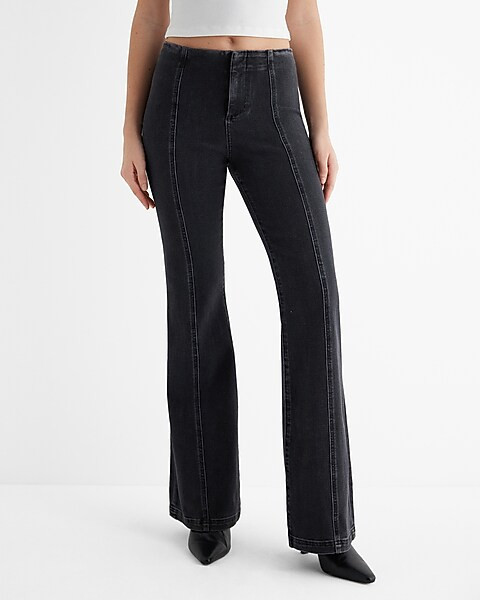 Mid Rise Washed Black Front Seam '70s Flare Jeans | Express