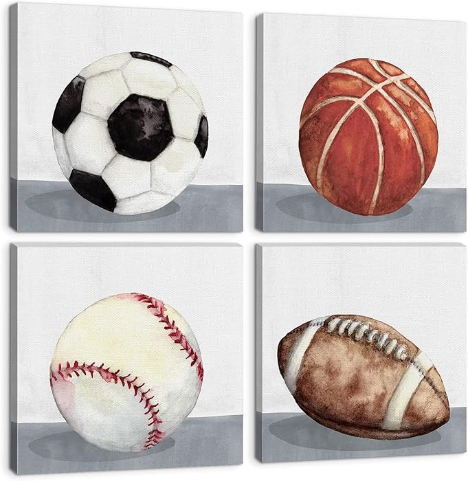 Boys Room Wall Decor Sports Decor for Boys Bedroom Rustic Soccer Football Baseball Basketball Can... | Amazon (US)