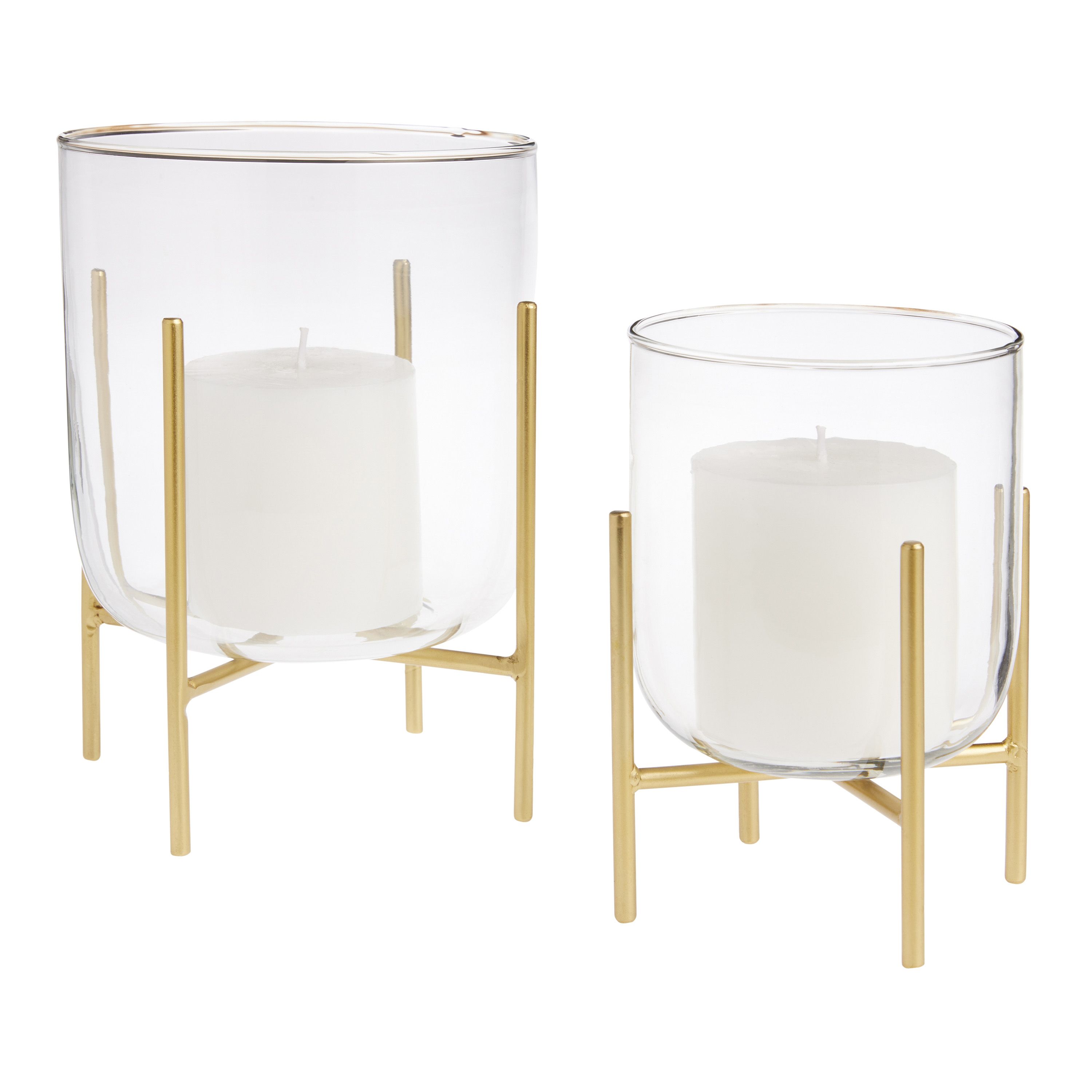 Clear Glass Hurricane Candle Holder With Gold Stand | World Market