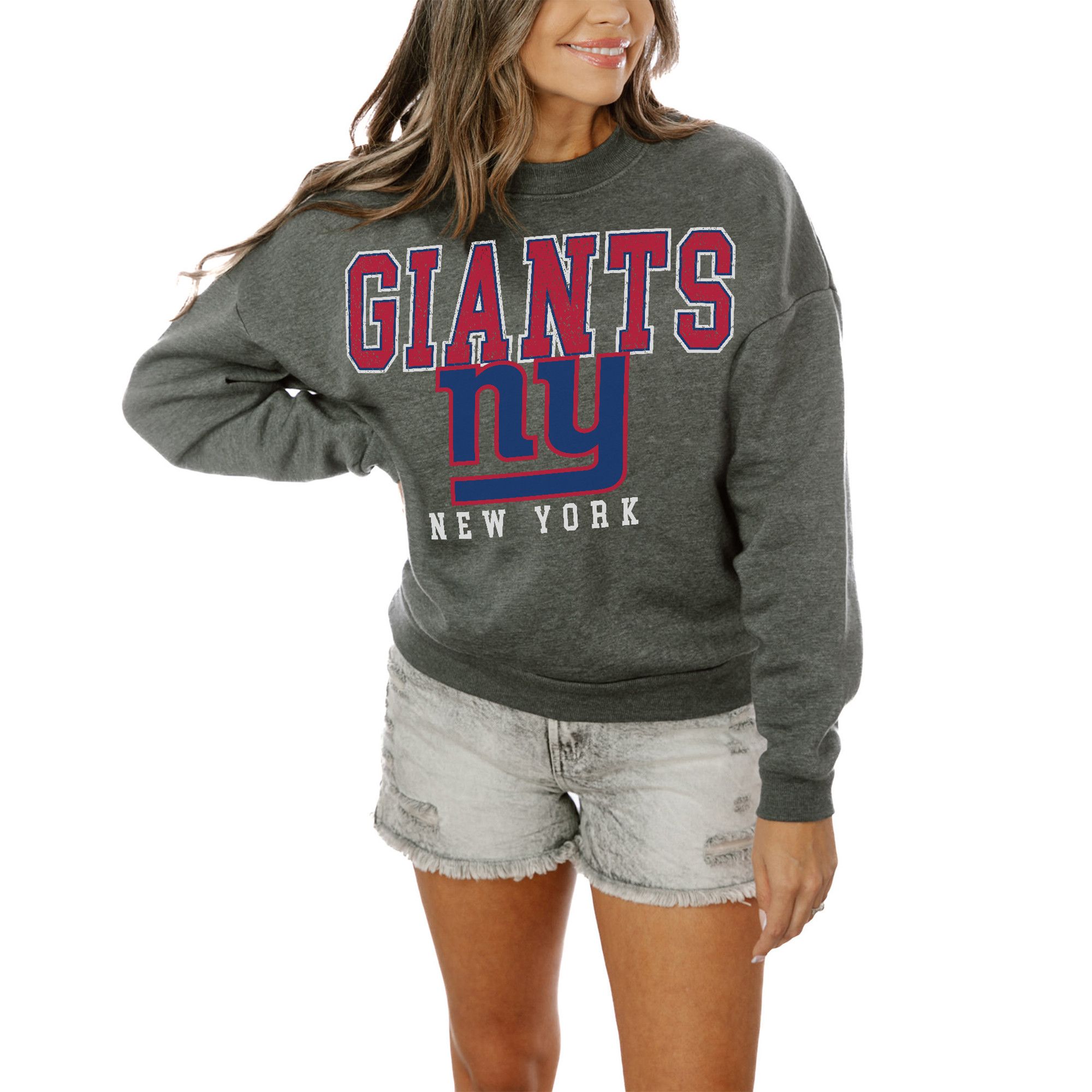 Women's Gameday Couture Charcoal New York Giants Bring The Energy Pullover Sweatshirt | Fanatics