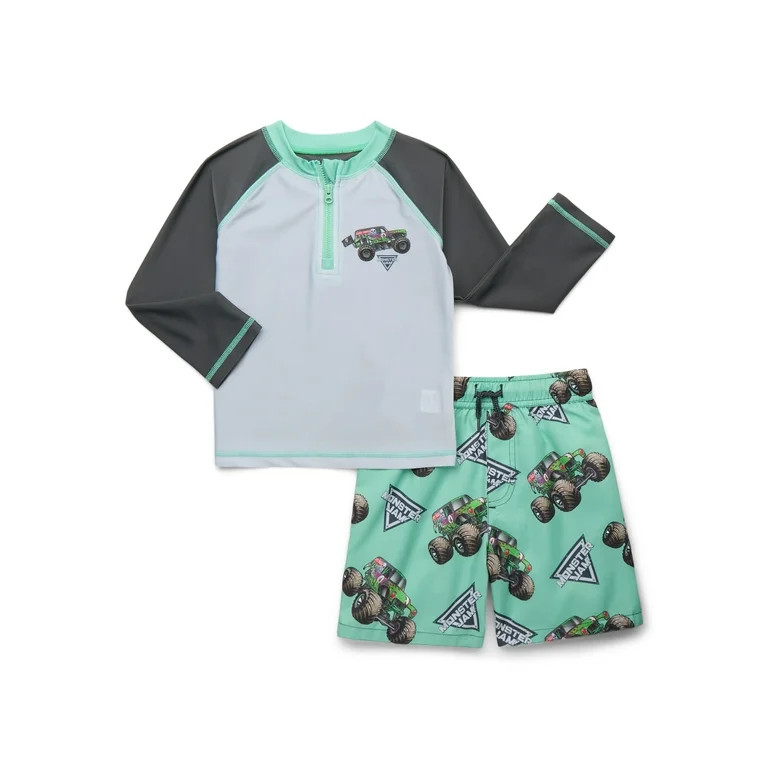 Character Toddler Boy Zip Rash Guard and Swim Shorts Set, 2-Piece, Sizes 12M-5T | Walmart (US)