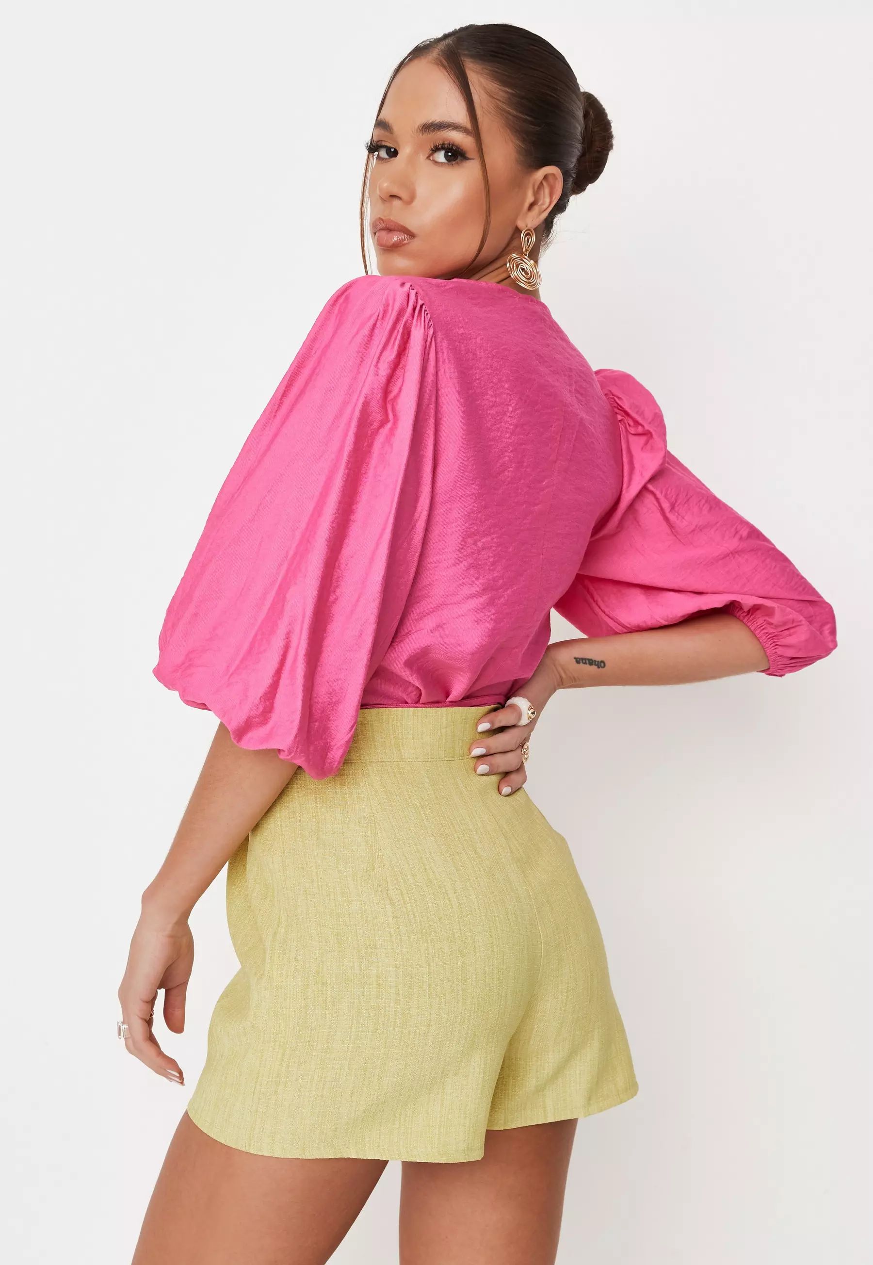 Lime Linen Look High Waist A Line Shorts | Missguided (UK & IE)
