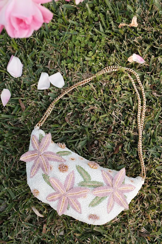 Eira White Multi Beaded Floral Shoulder Bag | Lulus