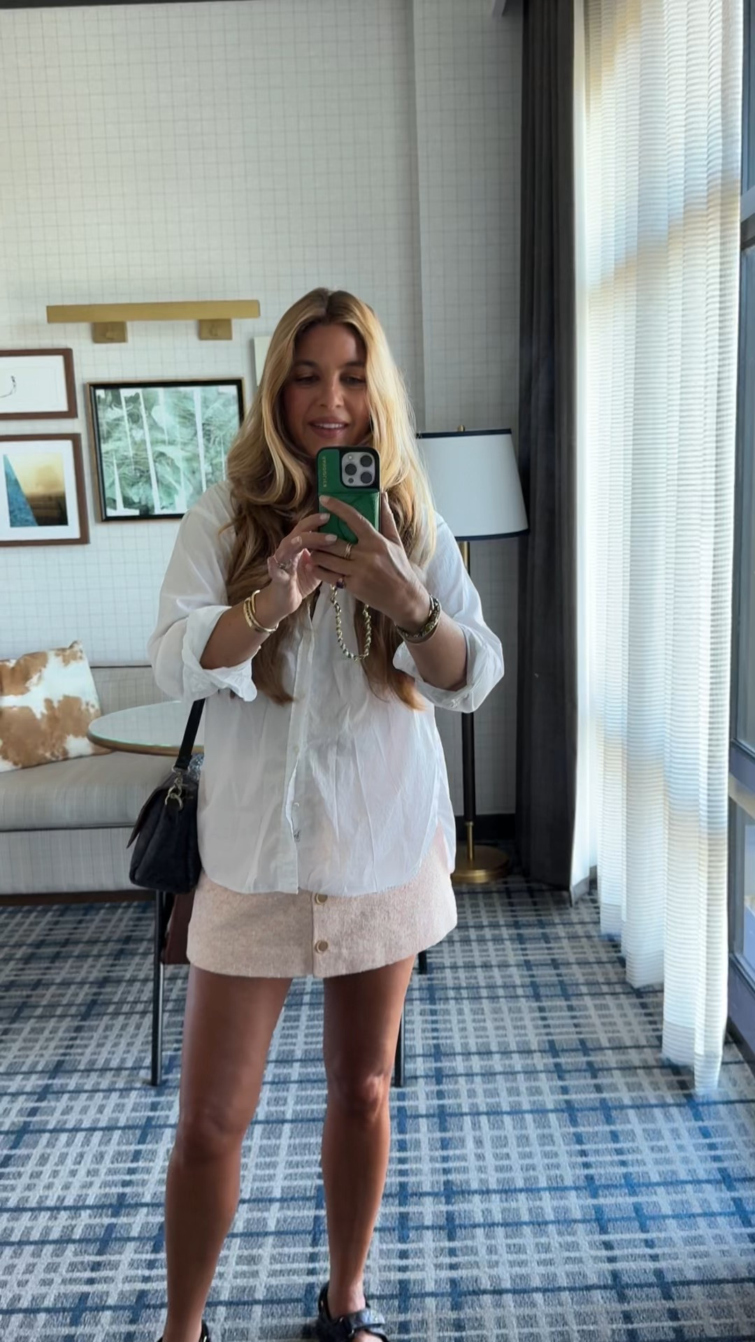 #OOTD 
Shirt: medium
Skirt: 6
Shoes: TTS
Makeup:
Allies of skin moisturizer 
Peau vierge 3
Maxine’s revenge medium sand + tan deep sand 
Sweed bronzer golden medium 
Queen Musia blush in Midcentury Pink (available at www.queenmusia.com use Beautyprofessor-QM for a discount) 
Tower28 gogo in Avalon 
Grande wrap mascara
Sea glass on hair + T3 hot rollers
DG brownie nude liner + Armani 503 lipstick 


#LTKBeauty #LTKStyleTip #LTKCon