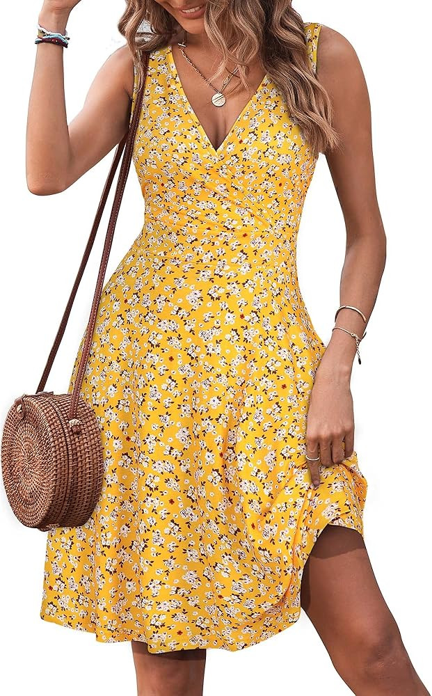 GUBERRY Womens Wrap V Neck Sleeveless Sundress Summer Flare Tank Dress with Pockets … | Amazon (US)