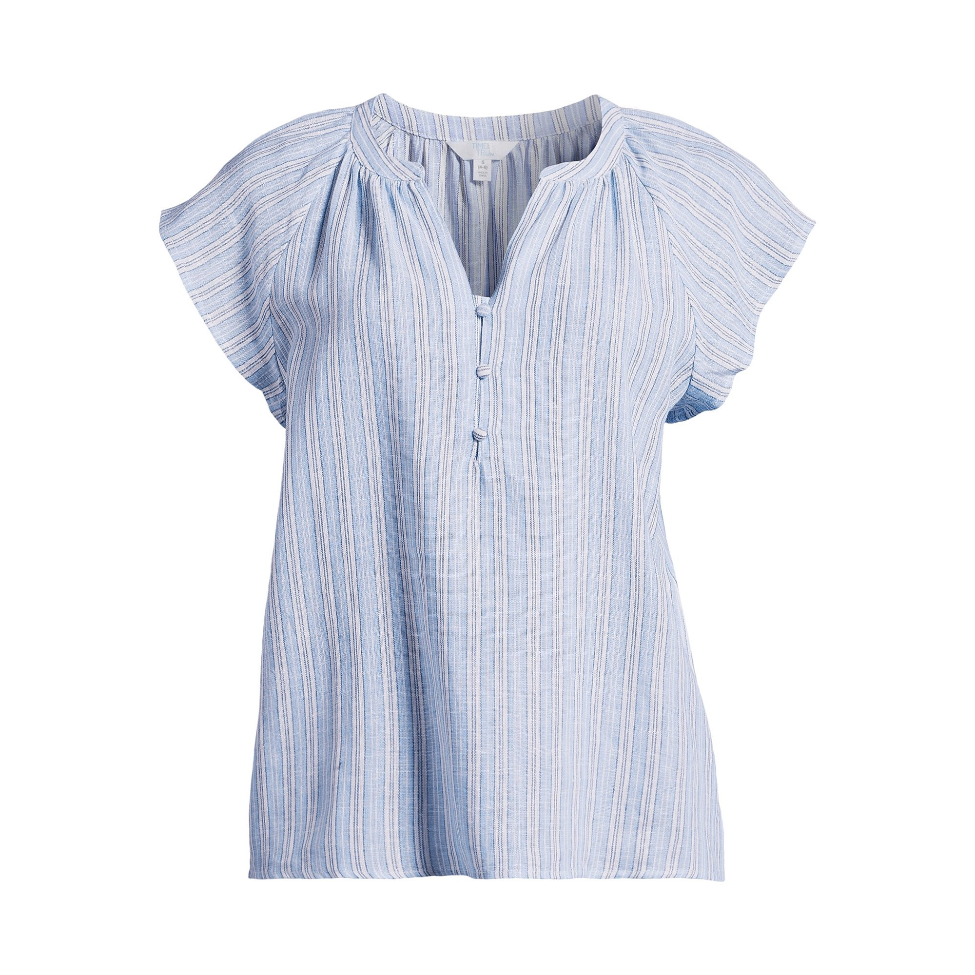 Time and Tru Women's Split Neck Top with Flutter Sleeves, Sizes XS-XXXL | Walmart (US)