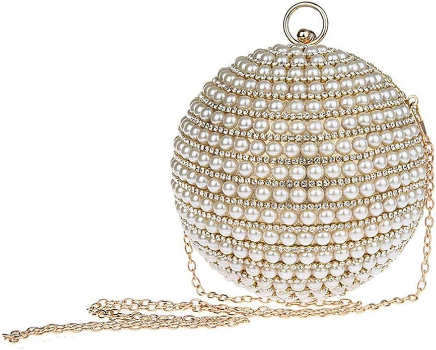 UMREN Women Crystal Round Ball Evening Bag Artificial Pearl Beaded Clutch Handbag Ring Handle Pur... | Amazon (US)