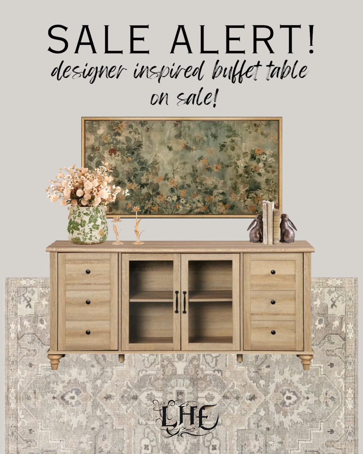 How pretty is this mood board 😍... Shop this look by clicking the thumbnails below 👇... Wall art, designer inspired, designer look for less, console table, buffet table, curio cabinet, cabinet, sideboard, buffet table, buffet cabinet, buffet sideboard,  buffet table decor, spring decor, sideboard buffet, Dinning room buffet, vintage decor, dining room decor, dining room inspo, modern farmhouse living room, storage cabinet, area rug, vintage rug, farmhouse rug, affordable furniture, pottery Barn Dupe, pottery Barn look for less, sideboard decor, sideboard styling, sideboard decorated, 

#LTKHome #LTKSaleAlert #LTKStyleTip