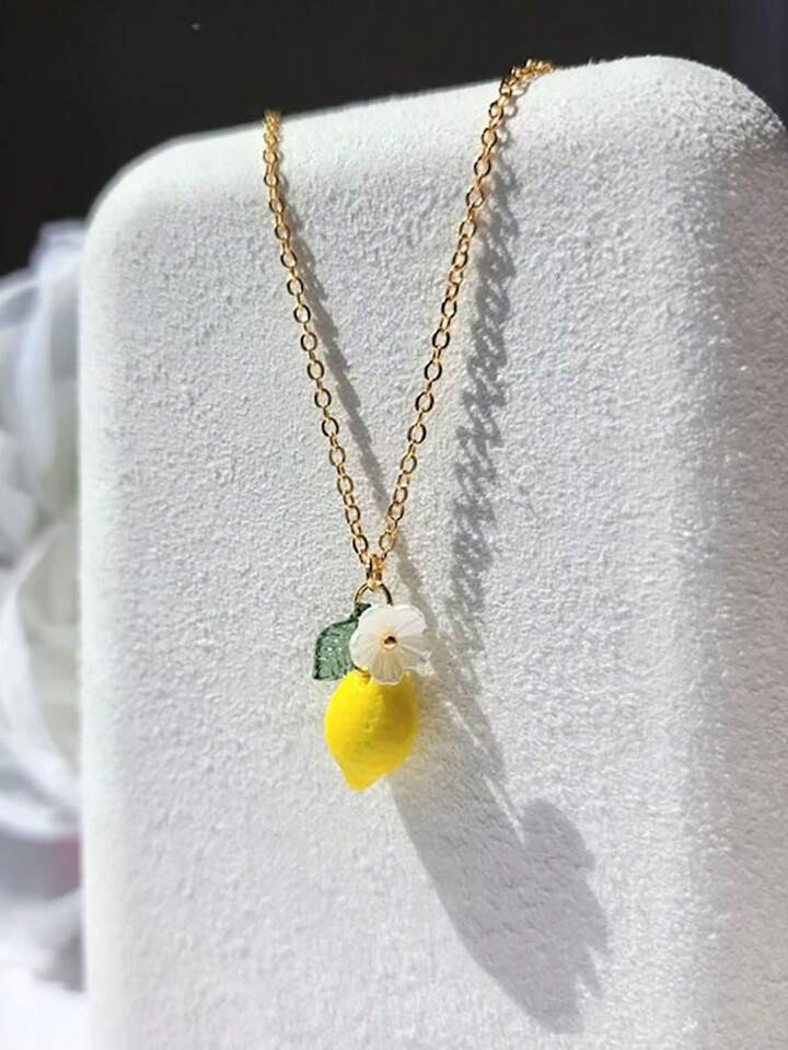 1pc Cute 3D Lemon Shaped Transparent Fruit Pendant Necklace | SHEIN