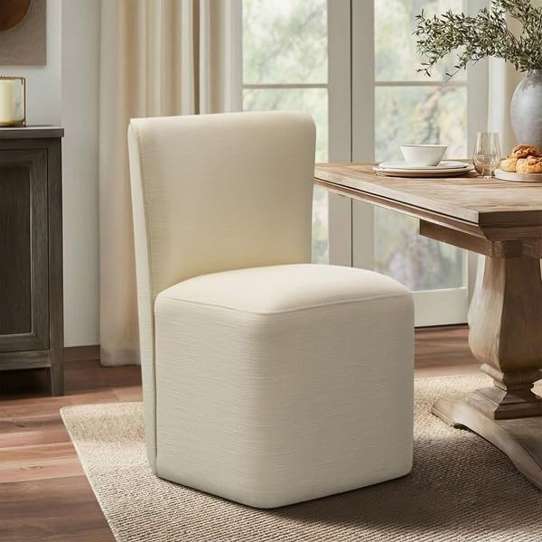 Madison Park Dining Chair with Casters, Modern Armless Upholstered Dining Room Chair, Cream Baske... | Amazon (US)