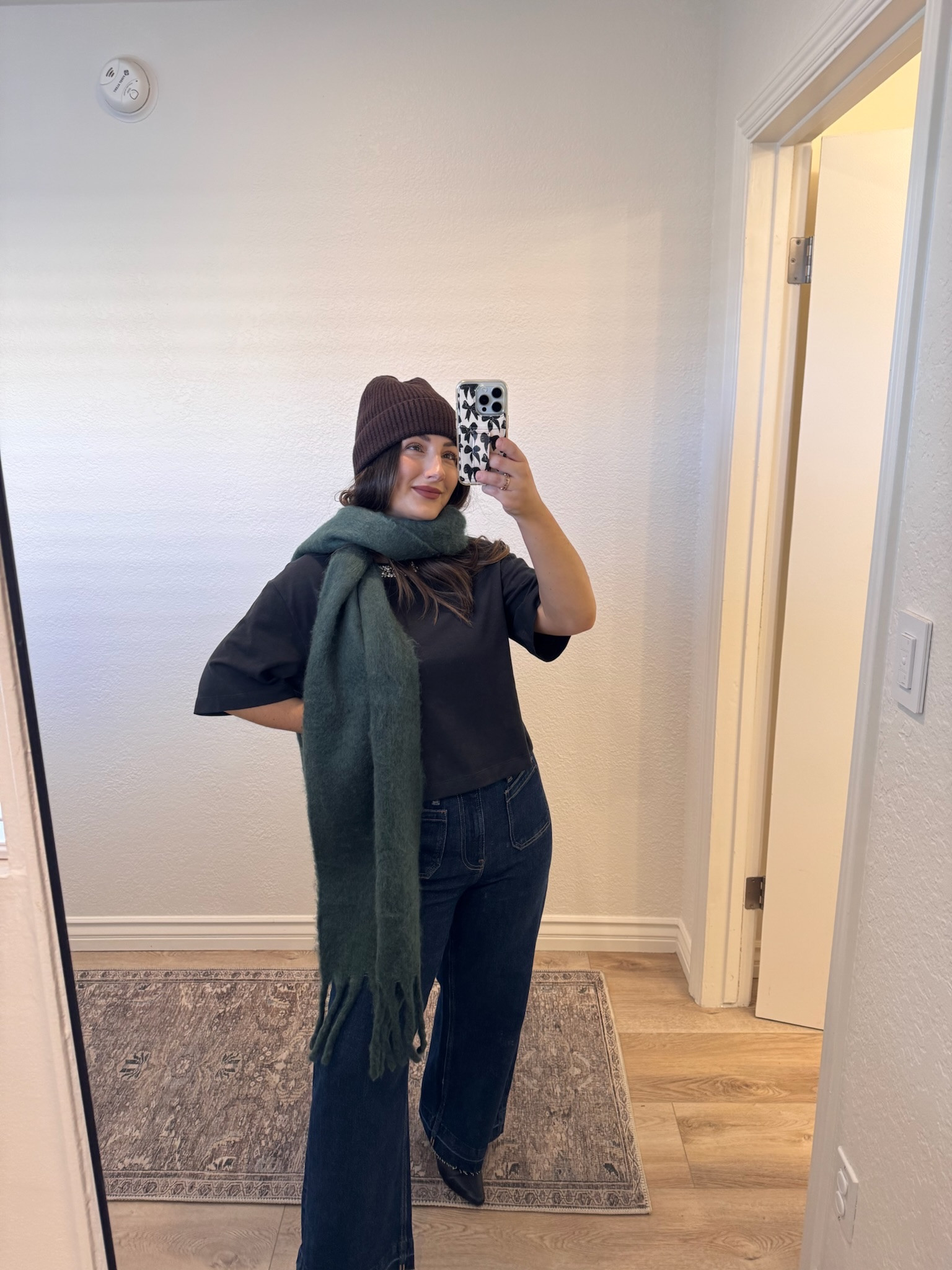 Winter cozies incoming ❄️ The CashSoft beanie in terra brown + fringe scarf in deep hunter green make the easiest cold-weather pairing! Styled here with my tee + jeans, but these accessories work with everything! 

Wearing: 
Hat: One Size 
Scarf: One Size 
Tee: Small Petite
 Jeans: 27 Regular 

5’0” | 140 lbs 

#LTKPetite #LTKFindsUnder100 #LTKGiftGuide