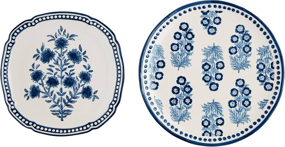 Mud Pie Block Print Nested Platter; small 10 3/4" x 11" | large 12 3/4" dia | Amazon (US)