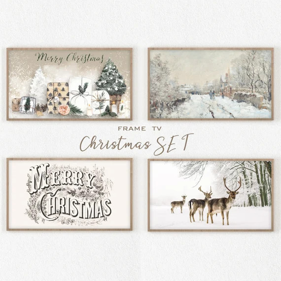 Samsung Frame TV Art Christmas SET of 4 Merry Xmas Winter Wall Decor The Frame TV Art Samsung Art... | Etsy (US)
