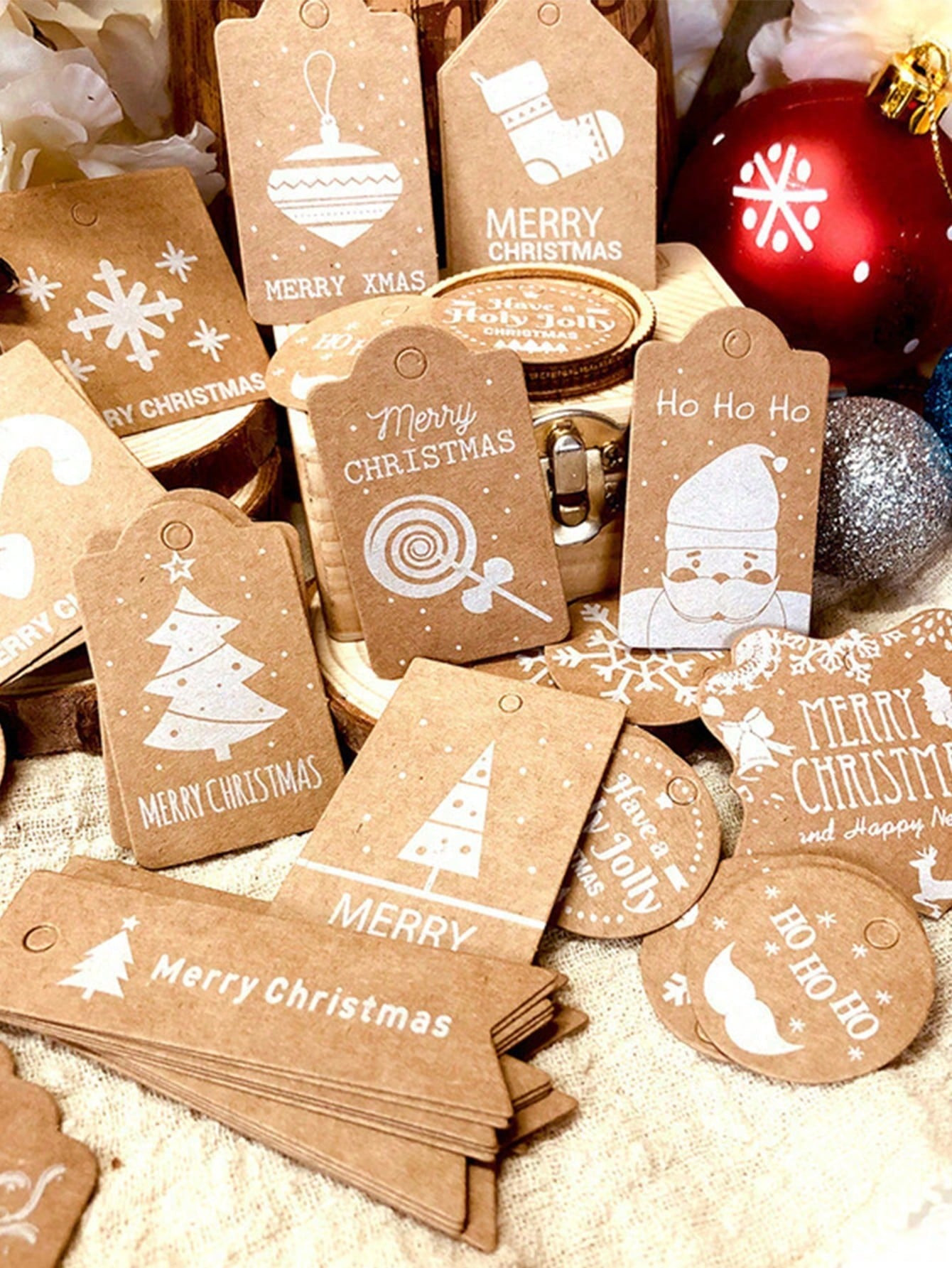 50pcs Kraft Paper Christmas Gift Tags With String,Christmas | SHEIN