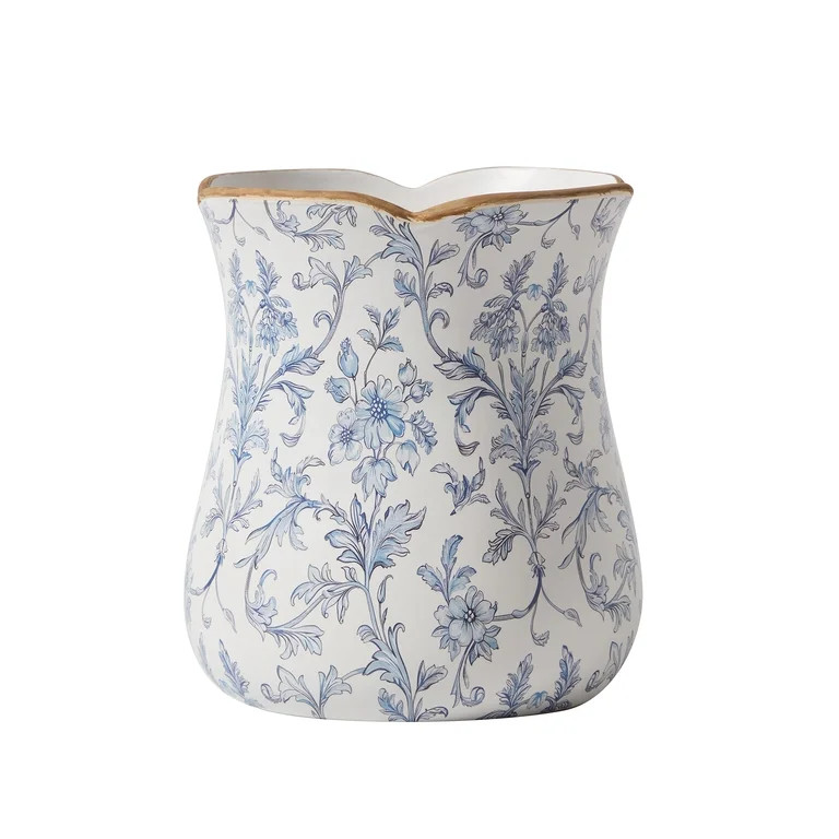 My Texas House 8" White/Blue Floral Scallop Trim Ceramic Vase | Walmart (US)