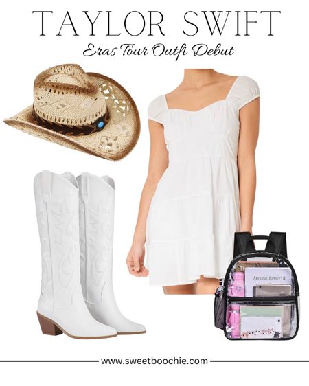 My youngest teen wore this Debut Era outfit to the Taylor Swift Concert Eras Tour. White dress, white cowgirl boots, country cowgirl hat. Also this stadium approved concert bag worked awesome! 

#taylorswiftconcert #erastourconcertoutfit #debutoutfit #stadiumapprovedbag #clearbackpack 

#LTKfit #LTKstyletip #LTKFind