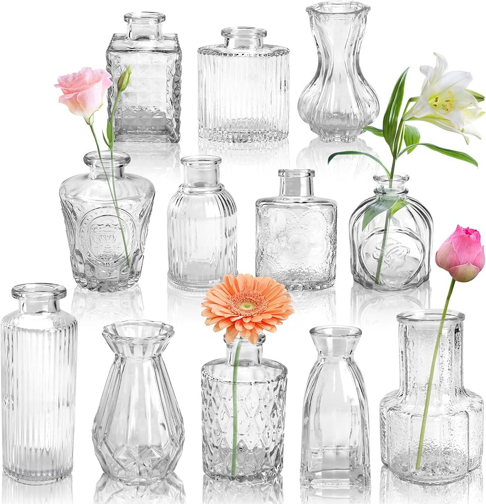 Der Rose Glass Bud Vases Set of 12, Small Bud Vases for Flowers, Rustic Wedding Centerpieces and ... | Amazon (US)