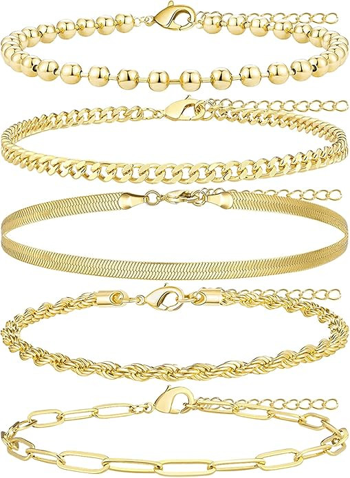 Gold Bracelets for Women Non Tainish,Dainty Bracelets Stack for Women Trendy, Gold Plated Cuff St... | Amazon (US)